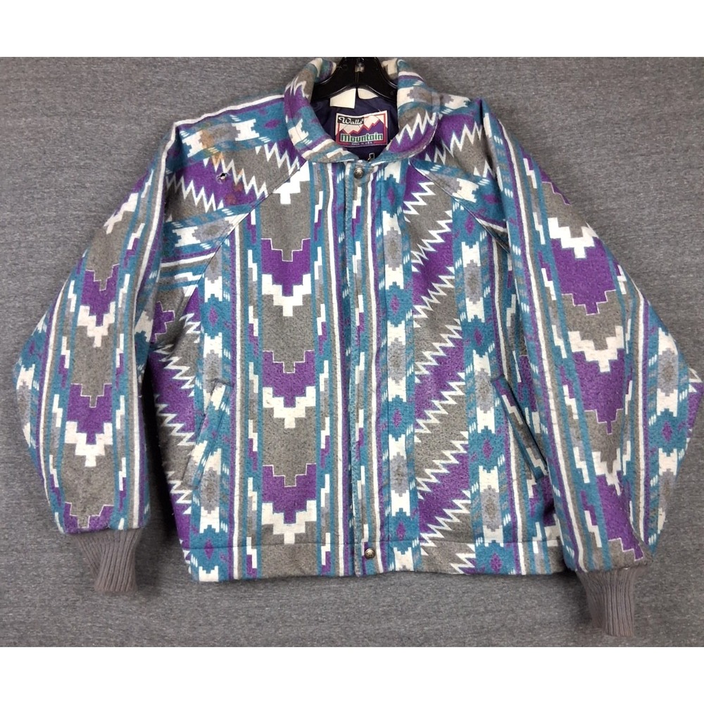 Walls Mens Jacket XL Blue Purple Aztec Wool Snap Front Lined Southwestern VTG US